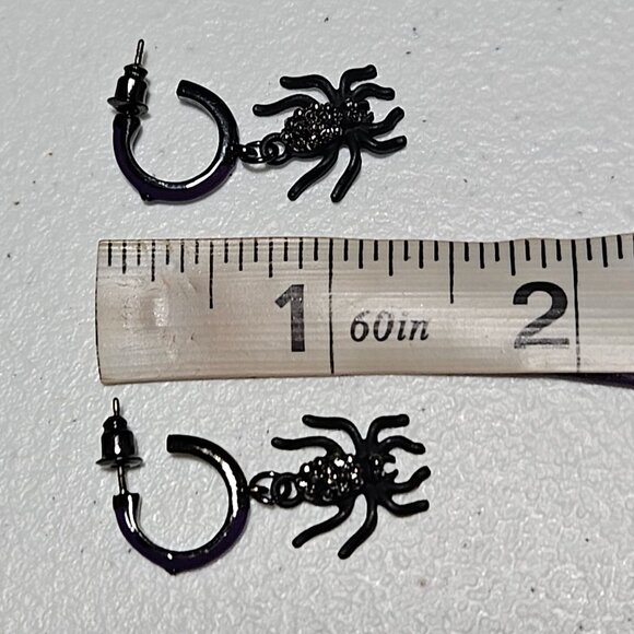 Halloween Spider Drop Earrings Hoop Black Purple Spooky Fashion Jewelry Women - Picture 6 of 6